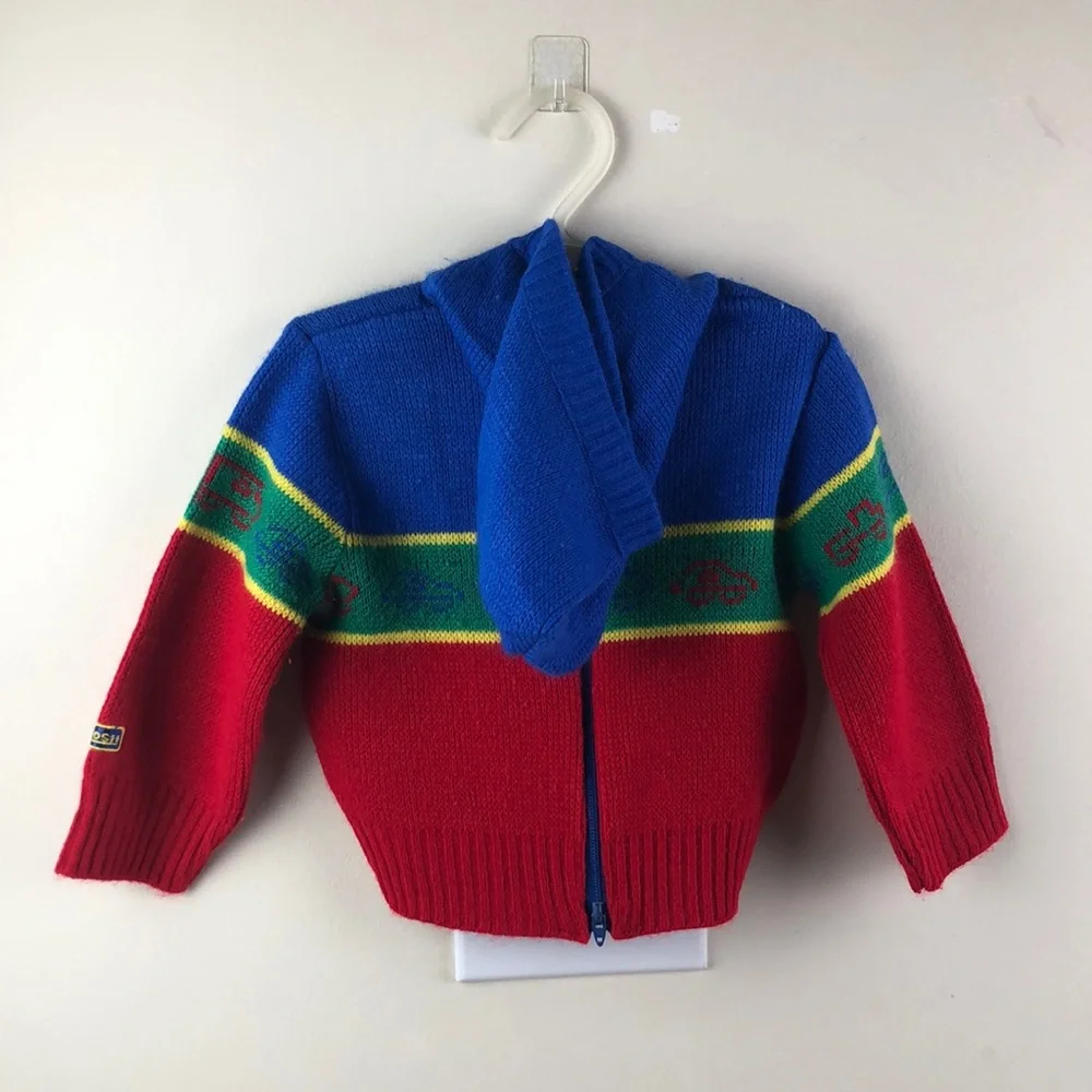 Vintage Osh Kosh Hooded Zipper Sweater Truck Knit